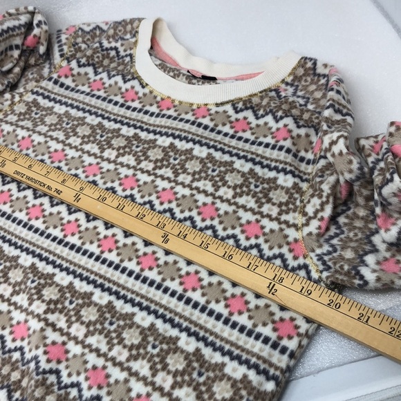 Kenzie Pajama Set Fleece 2- Piece Pink & Tan Cream Lurex Metallic Thread Size M - Picture 7 of 15